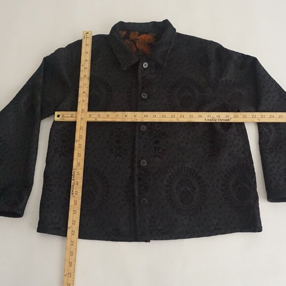 Vintage Christopher Banks Black Orange Fall Leaves Tapestry Blazer Reversible M - Picture 4 of 10